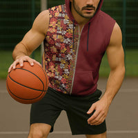 Hawaiian Tribal Elements Hibiscus Sleeveless Zip Hoodie Red Pattern - Polynesian Pride