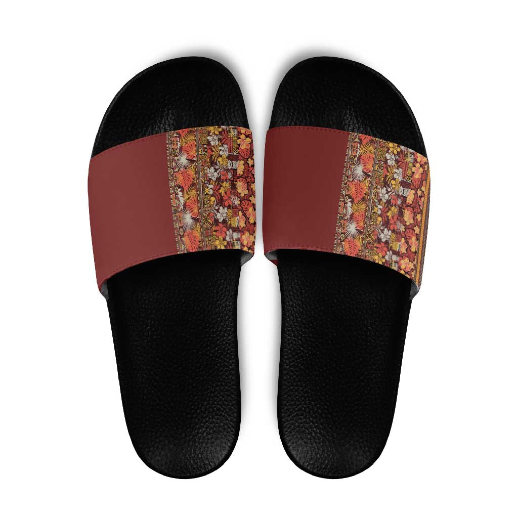Hawaiian Tribal Elements Hibiscus Slide Sandals Red Pattern LT9 Red - Polynesian Pride