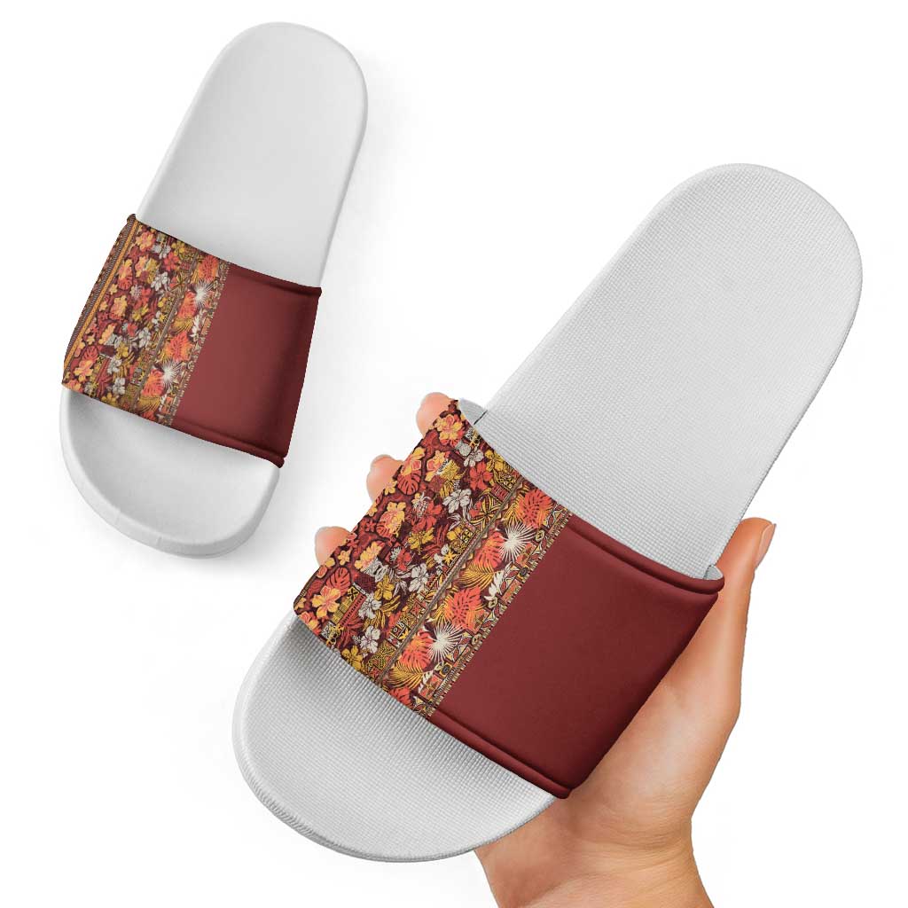 Hawaiian Tribal Elements Hibiscus Slide Sandals Red Pattern LT9 - Polynesian Pride