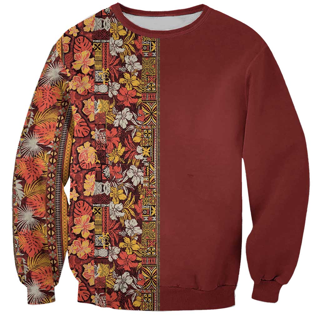 Hawaiian Tribal Elements Hibiscus Sweatshirt Red Pattern - Polynesian Pride