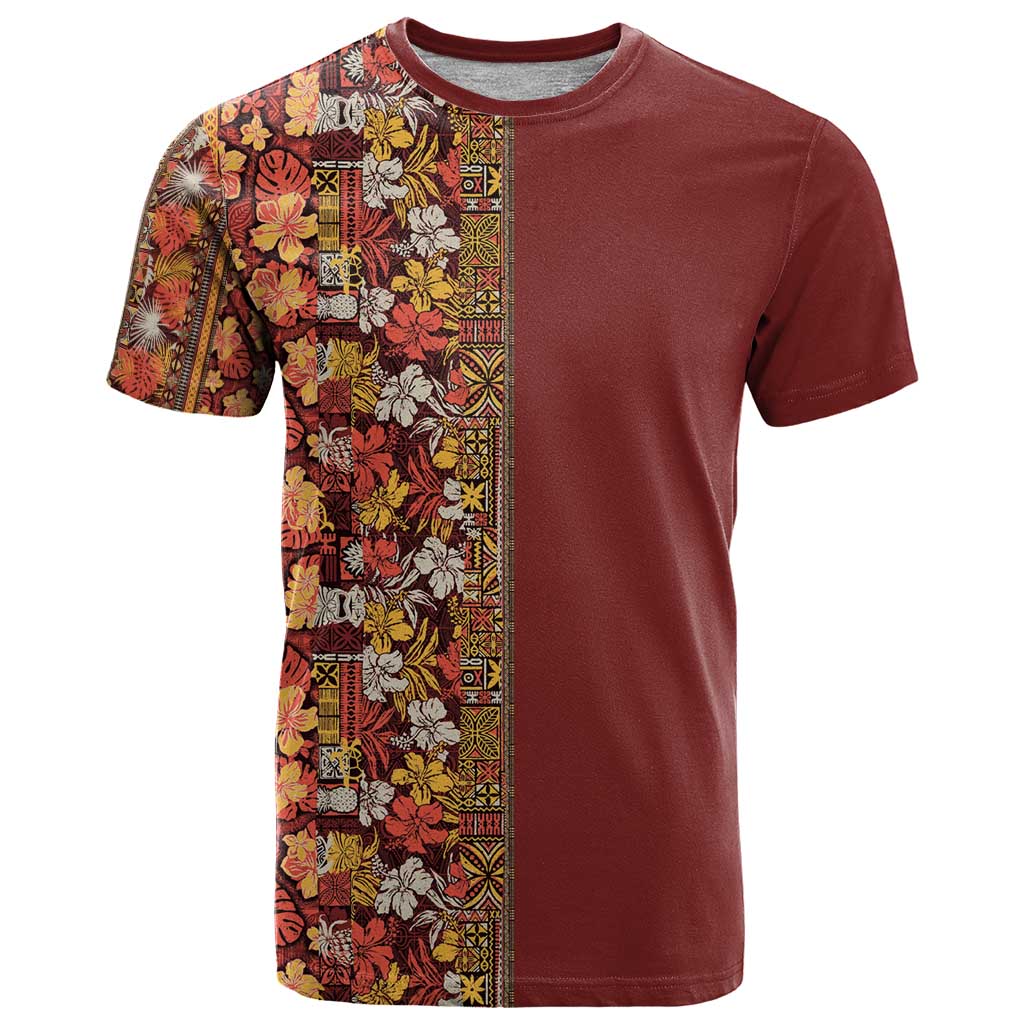 Hawaiian Tribal Elements Hibiscus T Shirt Red Pattern - Polynesian Pride