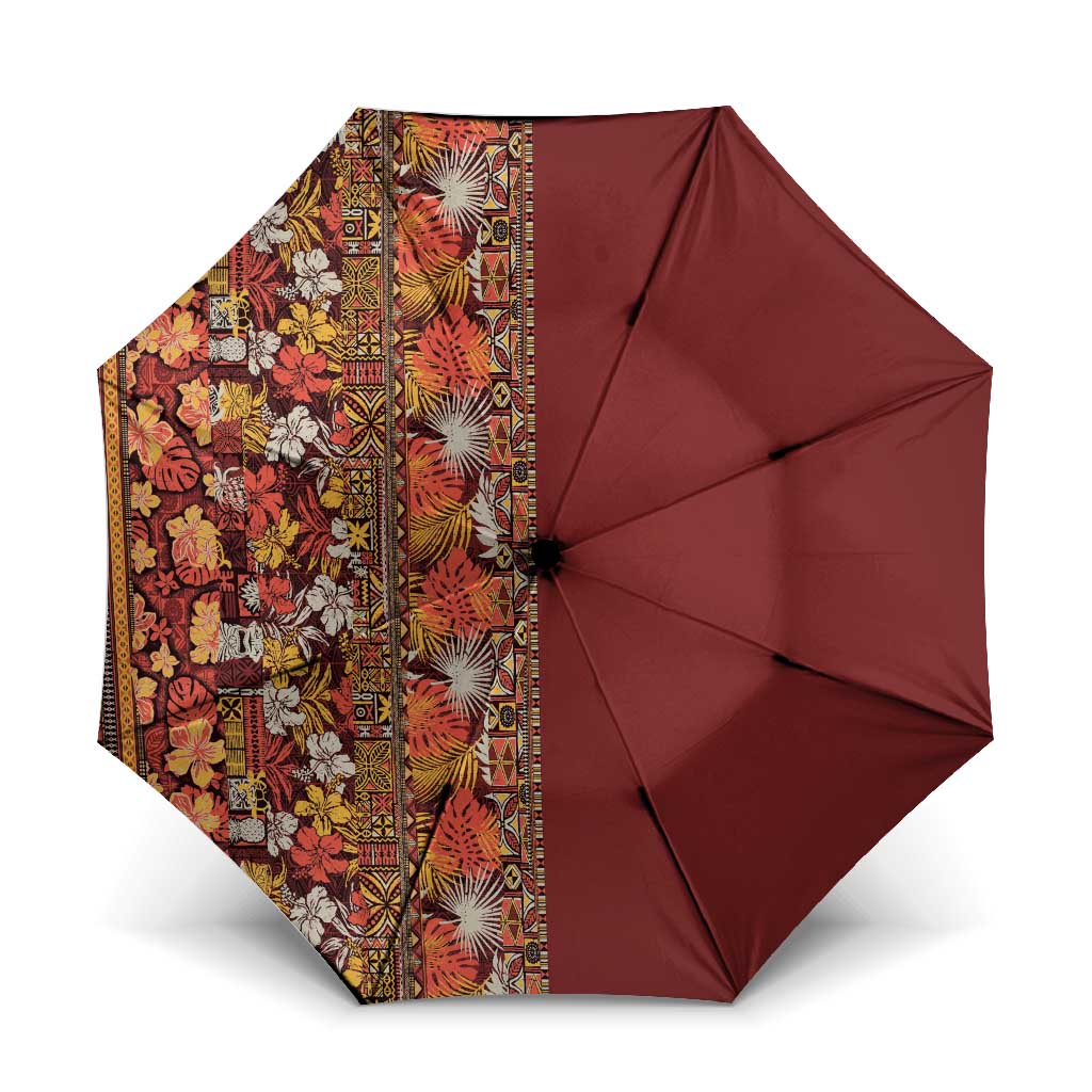 Hawaiian Tribal Elements Hibiscus Umbrella Red Pattern - Polynesian Pride