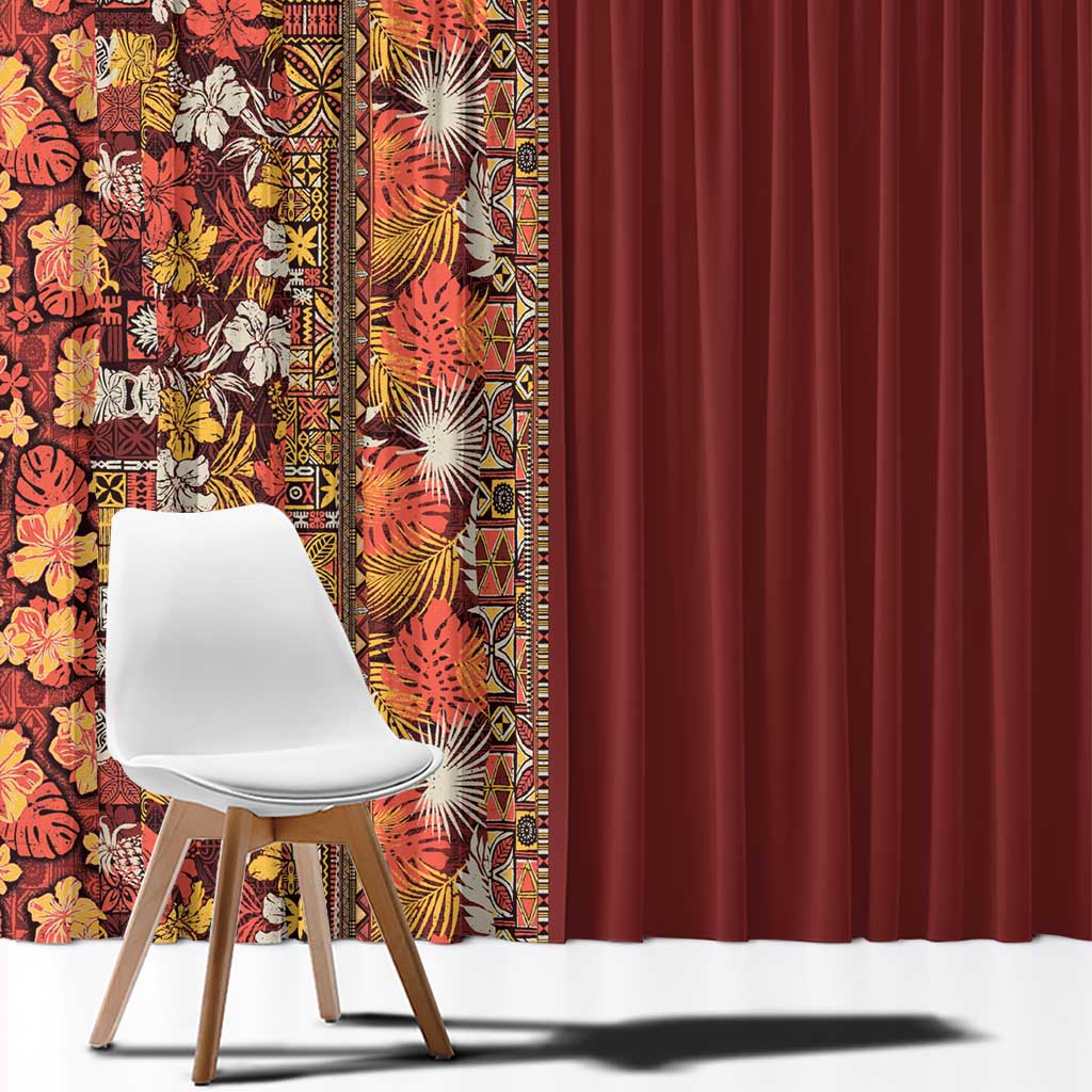 Hawaiian Tribal Elements Hibiscus Window Curtain Red Pattern LT9 - Polynesian Pride