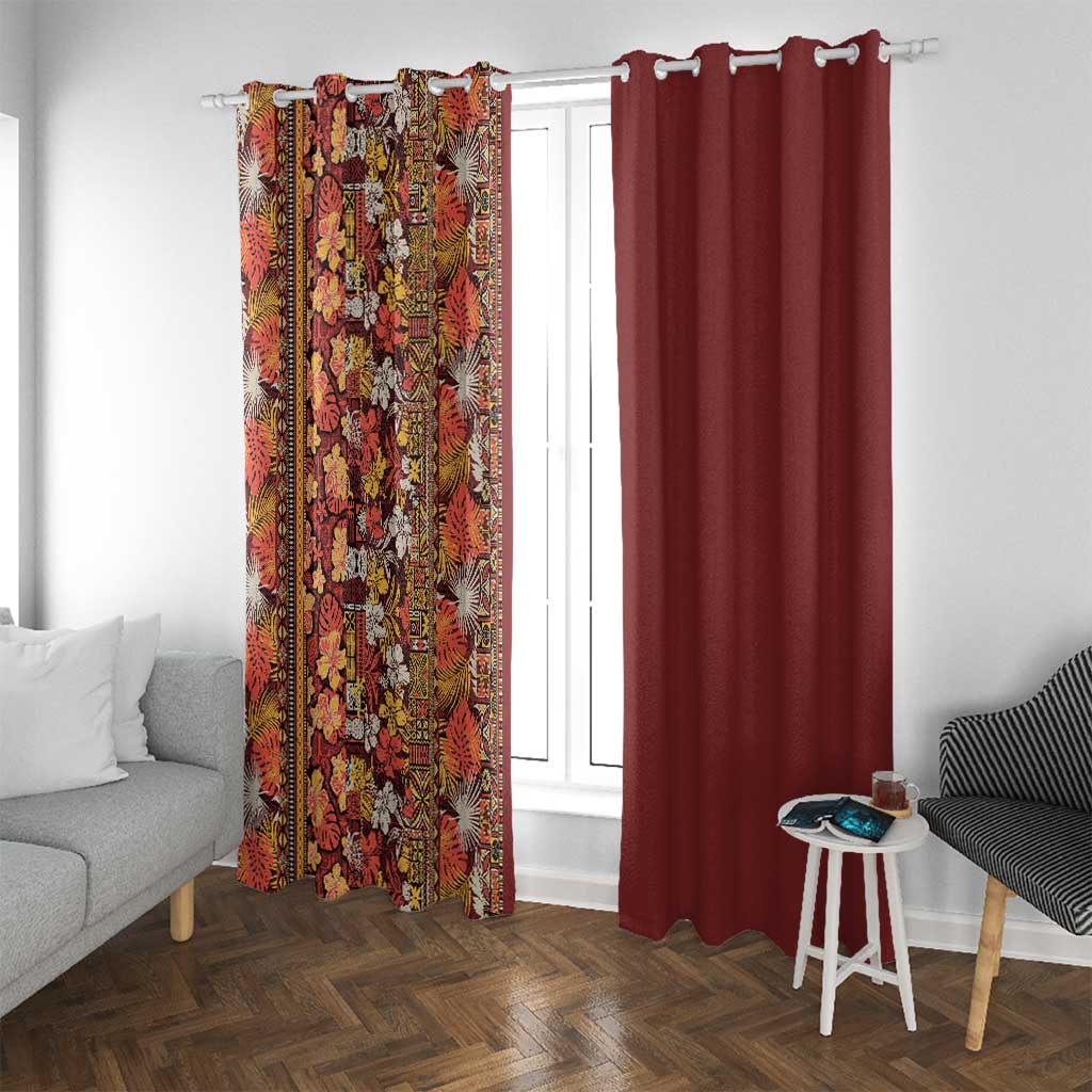 Hawaiian Tribal Elements Hibiscus Window Curtain Red Pattern LT9 With Grommets Red - Polynesian Pride