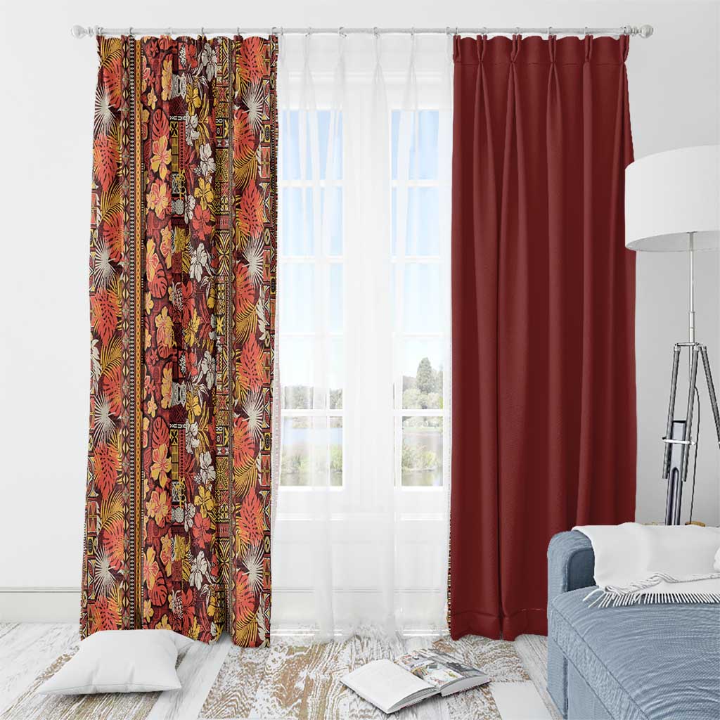 Hawaiian Tribal Elements Hibiscus Window Curtain Red Pattern LT9 - Polynesian Pride