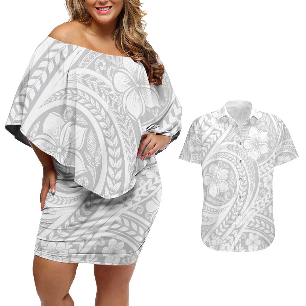 Lotu Tamaiti Samoan Polynesian Tribal Couples Matching Off Shoulder Short Dress and Hawaiian Shirt - Polynesian Pride