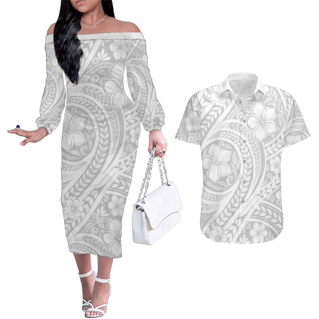 Lotu Tamaiti Samoan Polynesian Tribal Couples Matching Off The Shoulder Long Sleeve Dress and Hawaiian Shirt - Polynesian Pride