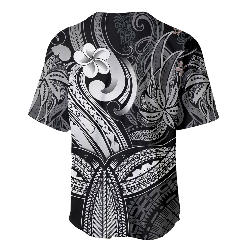 Polynesia Baseball Jersey Whale Tale and Polynesian Sunset Plumeria Black LT9 - Polynesian Pride