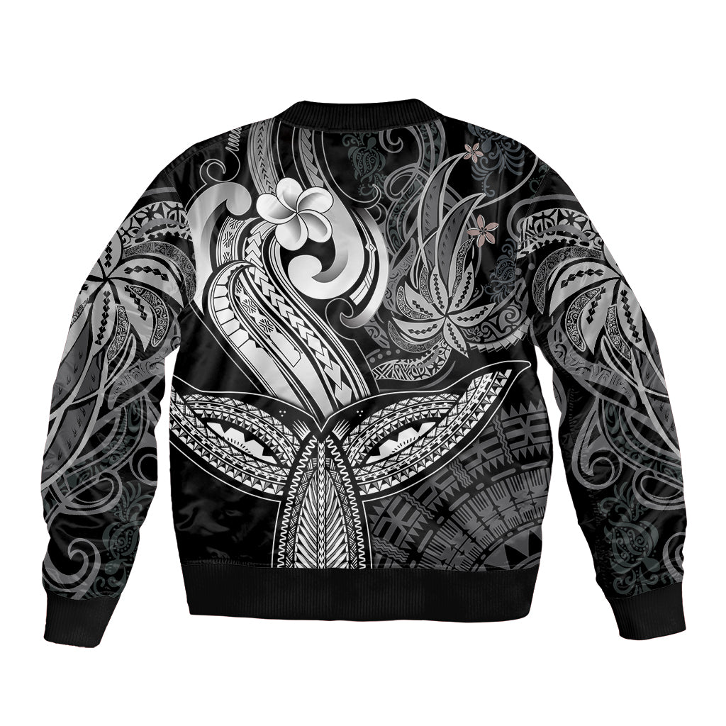 Polynesia Bomber Jacket Whale Tale and Polynesian Sunset Plumeria Black LT9 - Polynesian Pride