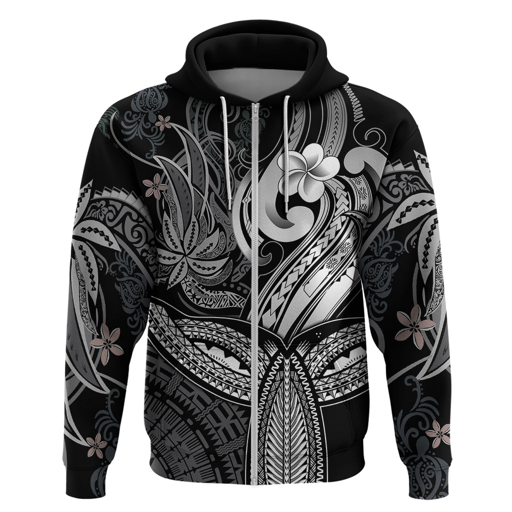 Polynesia Hoodie Whale Tale and Polynesian Sunset Plumeria Black LT9 - Polynesian Pride