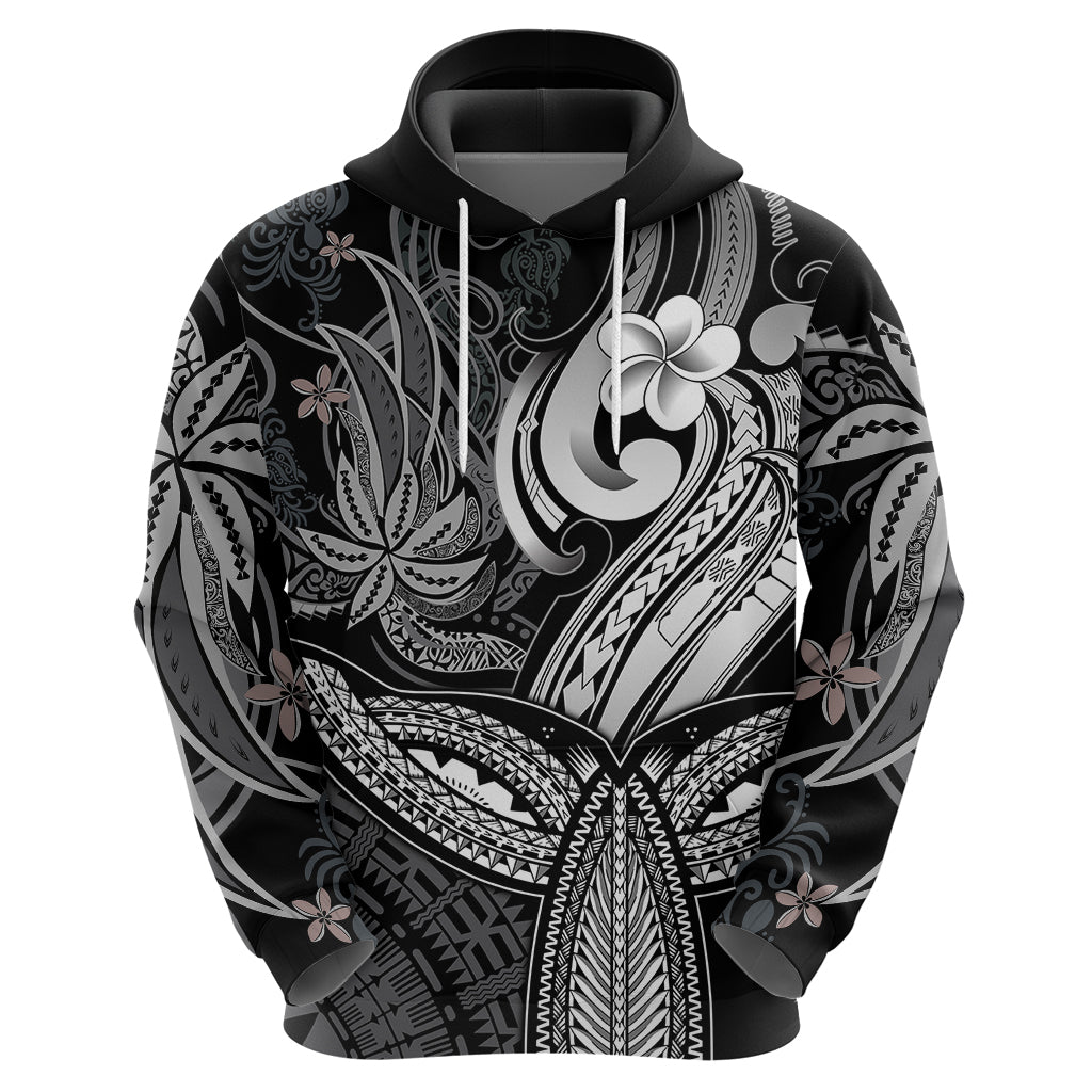 Polynesia Hoodie Whale Tale and Polynesian Sunset Plumeria Black LT9 - Polynesian Pride