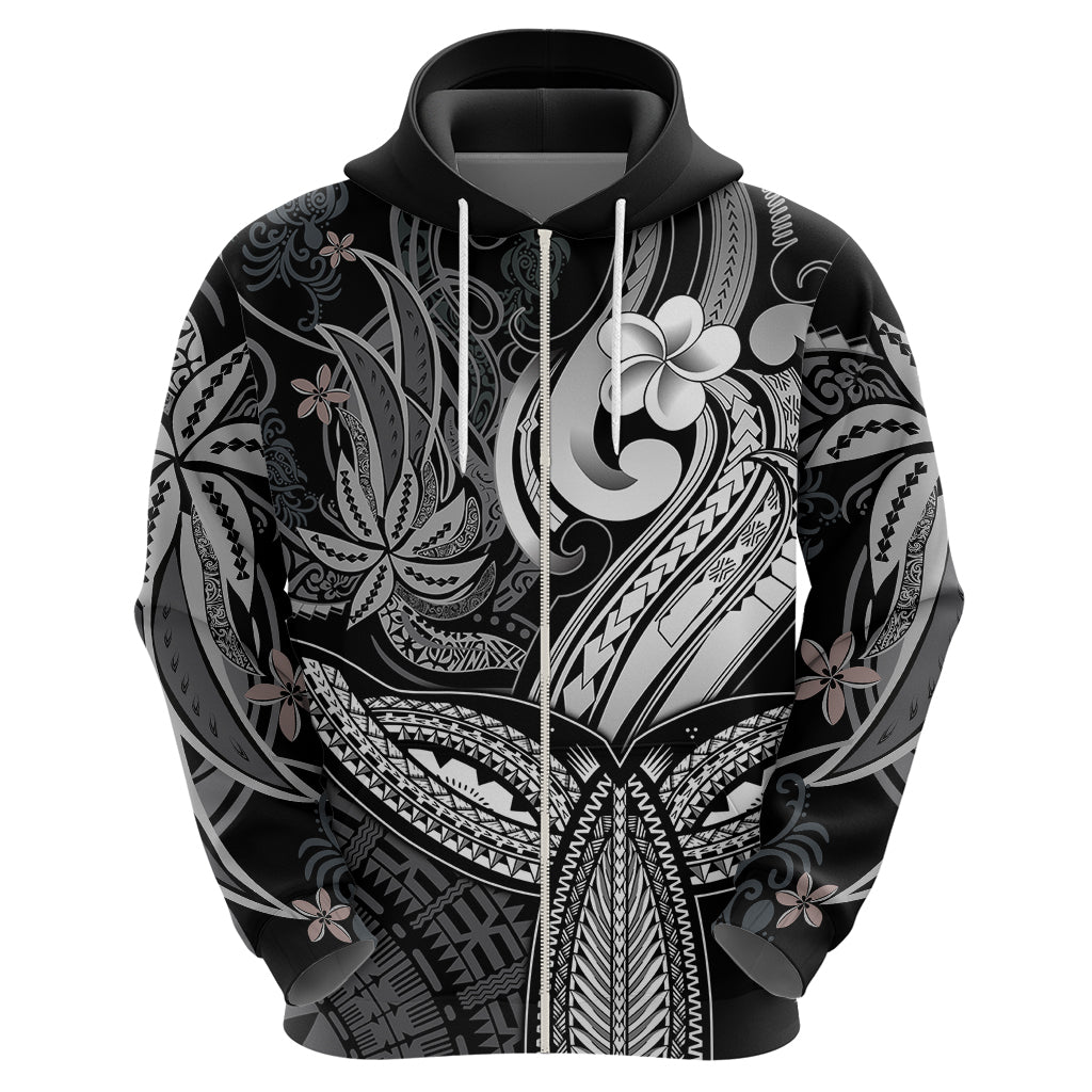 Polynesia Hoodie Whale Tale and Polynesian Sunset Plumeria Black LT9 - Polynesian Pride