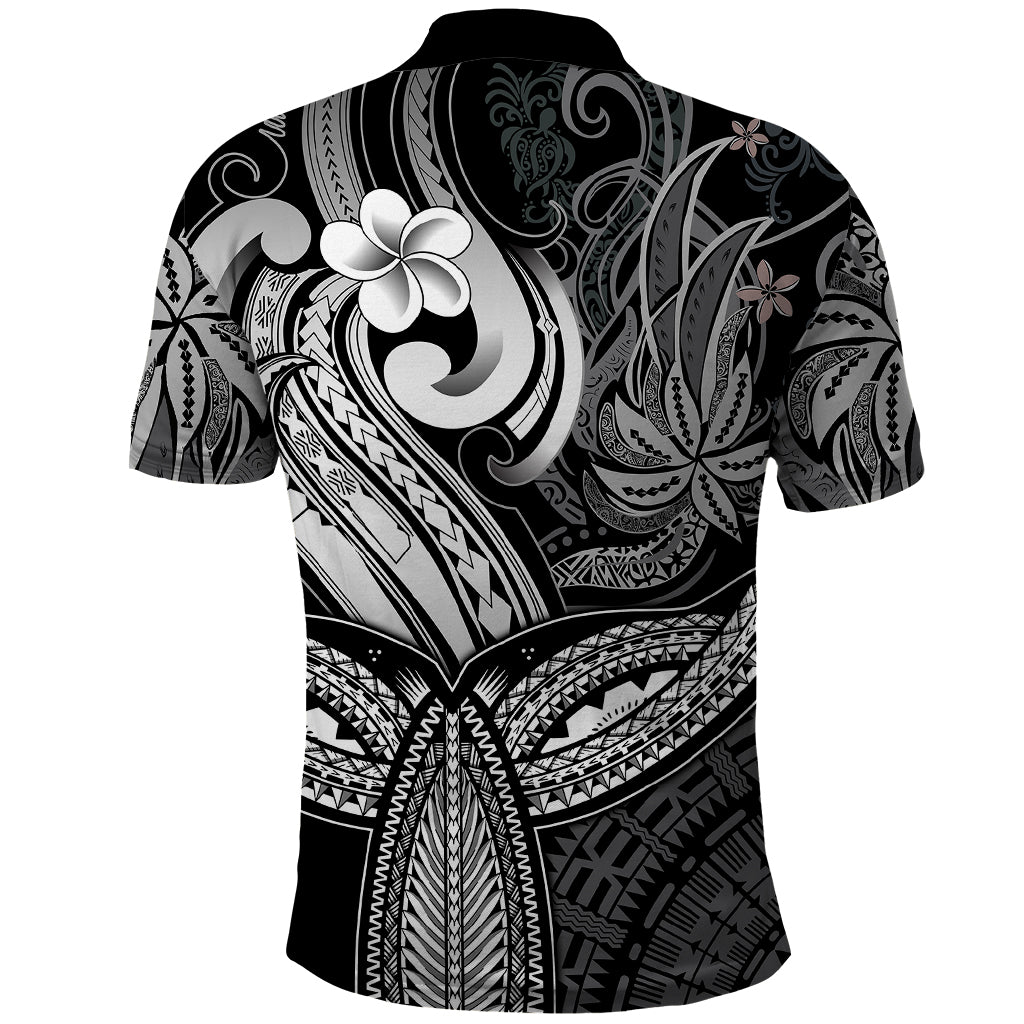 Polynesia Polo Shirt Whale Tale and Polynesian Sunset Plumeria Black LT9 - Polynesian Pride