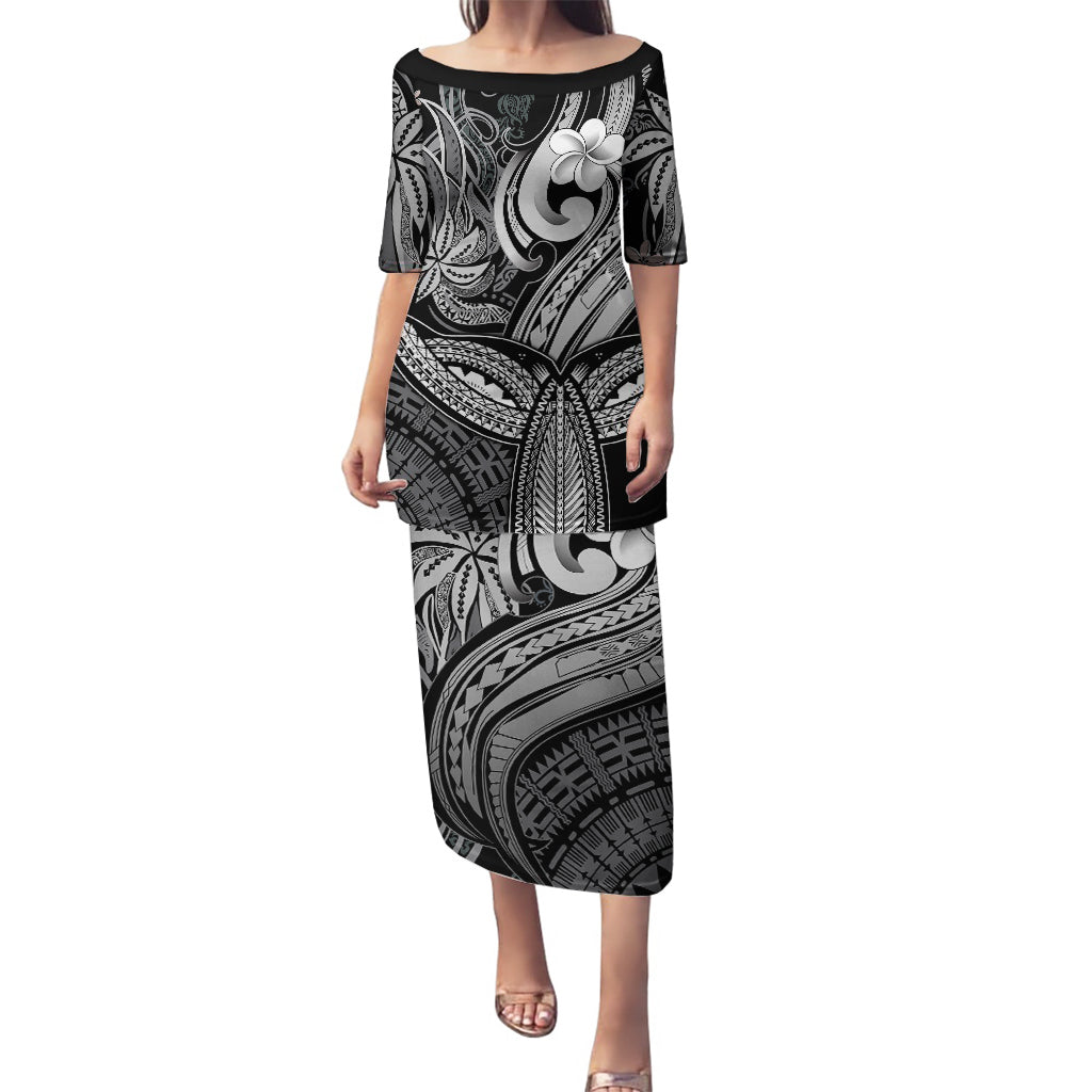 Polynesia Puletasi Whale Tale and Polynesian Sunset Plumeria Black LT9 Long Dress Black - Polynesian Pride