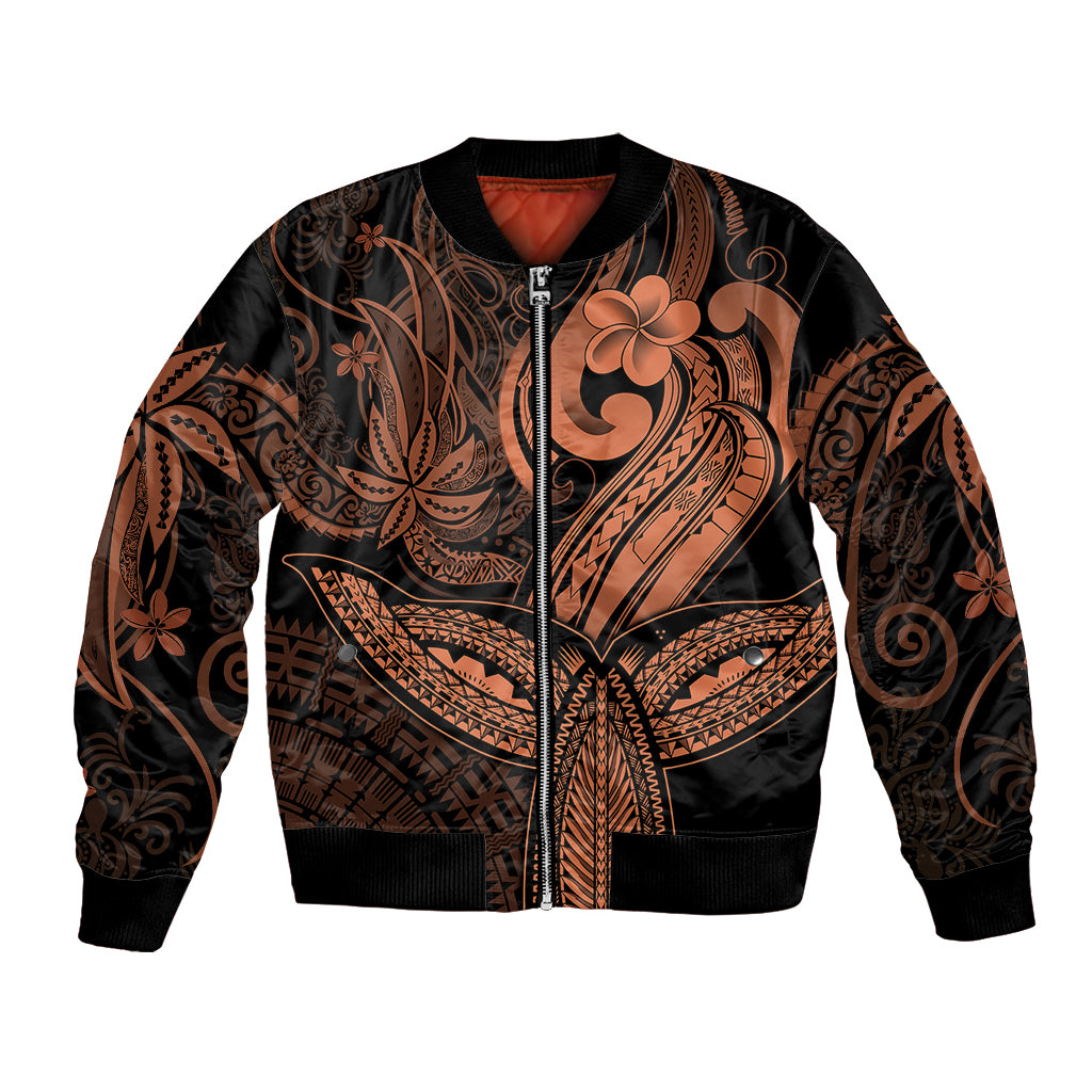 Polynesia Bomber Jacket Whale Tale and Polynesian Sunset Plumeria Gold LT9 Unisex Gold - Polynesian Pride