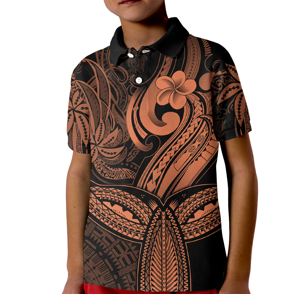 Polynesia Kid Polo Shirt Whale Tale and Polynesian Sunset Plumeria Gold LT9 Kid Gold - Polynesian Pride