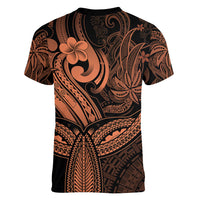 Polynesia Women V Neck T Shirt Whale Tale and Polynesian Sunset Plumeria Gold LT9 - Polynesian Pride