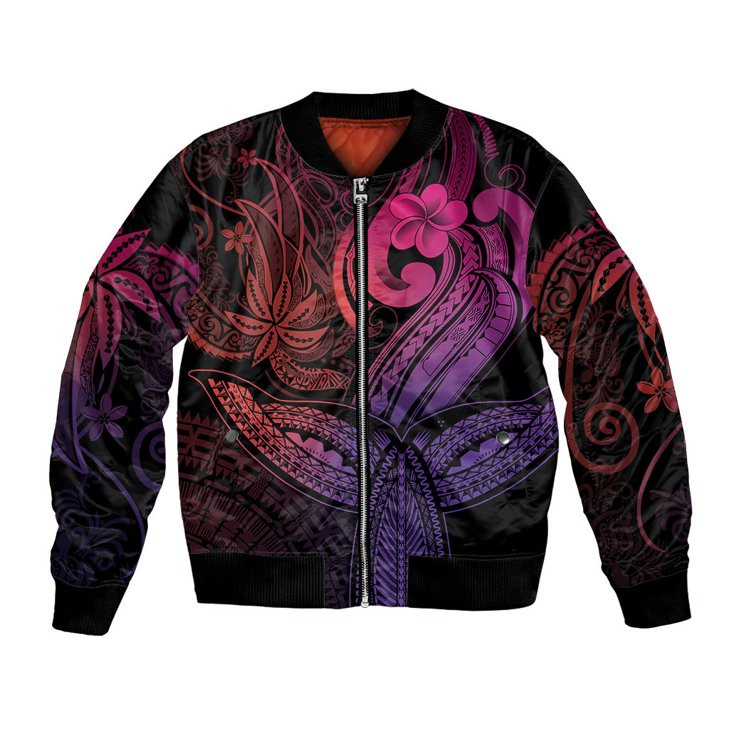 Polynesia Bomber Jacket Whale Tale and Polynesian Sunset Plumeria Pink LT9 Unisex Pink - Polynesian Pride