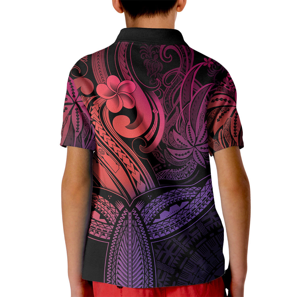Polynesia Kid Polo Shirt Whale Tale and Polynesian Sunset Plumeria Pink LT9 - Polynesian Pride