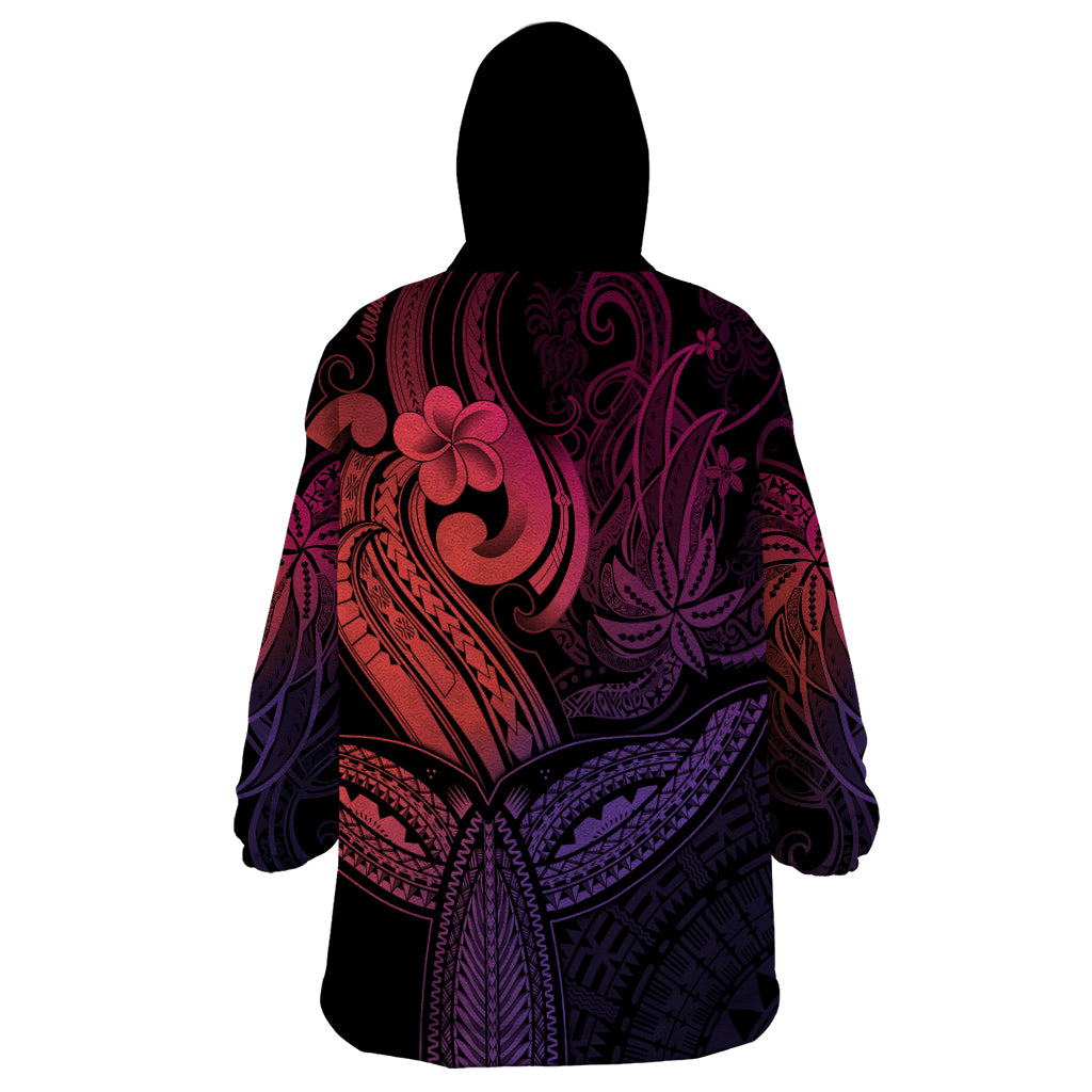 Polynesia Wearable Blanket Hoodie Whale Tale and Polynesian Sunset Plumeria Pink LT9 - Polynesian Pride