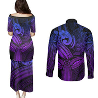 Polynesia Couples Matching Puletasi Dress and Long Sleeve Button Shirts Whale Tale and Polynesian Sunset Plumeria Purple LT9 - Polynesian Pride