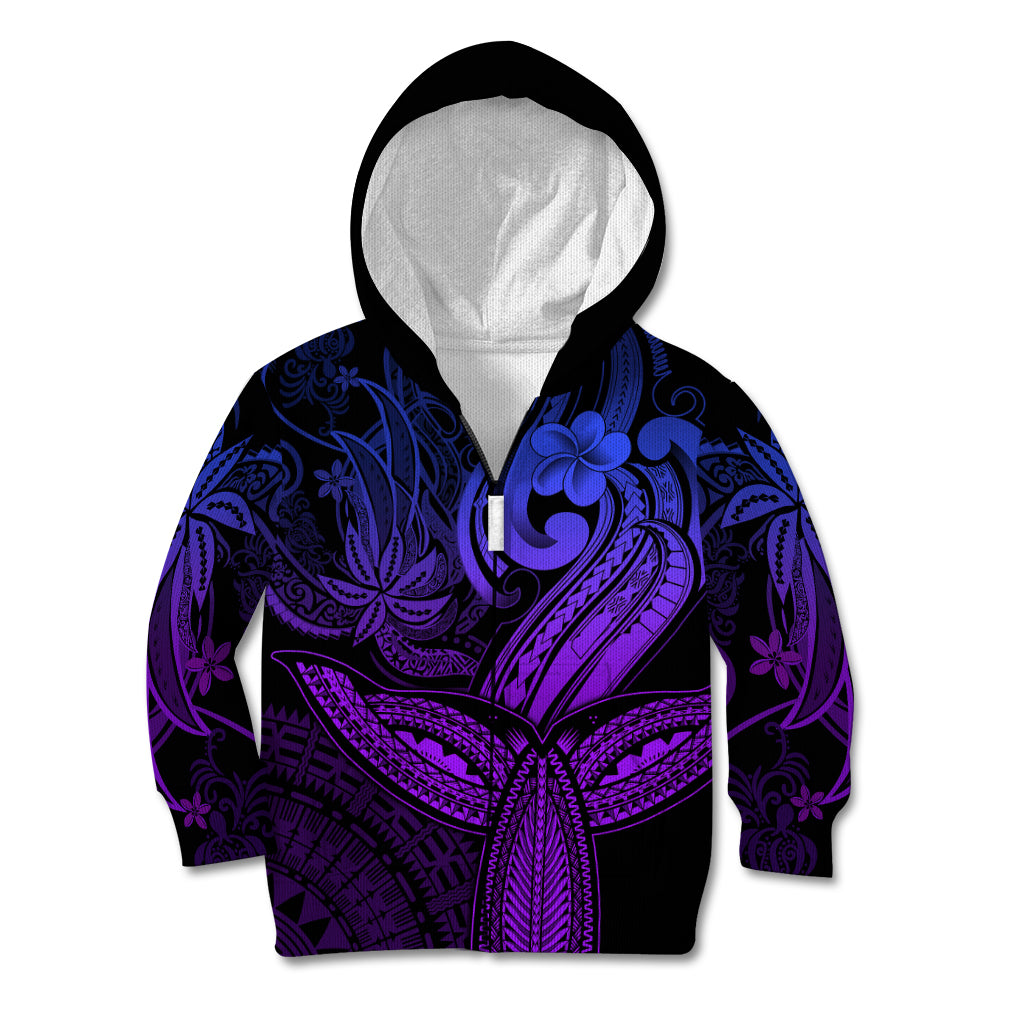 Polynesia Kid Hoodie Whale Tale and Polynesian Sunset Plumeria Purple LT9 Zip Hoodie Purple - Polynesian Pride