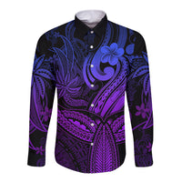 Polynesia Long Sleeve Button Shirt Whale Tale and Polynesian Sunset Plumeria Purple LT9 Unisex Purple - Polynesian Pride