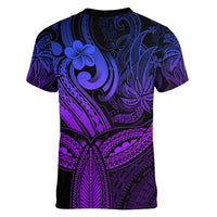 Polynesia Women V Neck T Shirt Whale Tale and Polynesian Sunset Plumeria Purple LT9 - Polynesian Pride