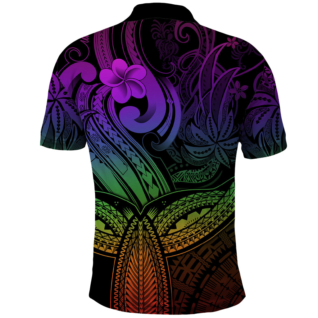 Polynesia Polo Shirt Whale Tale and Polynesian Sunset Plumeria Rainbow LT9 - Polynesian Pride