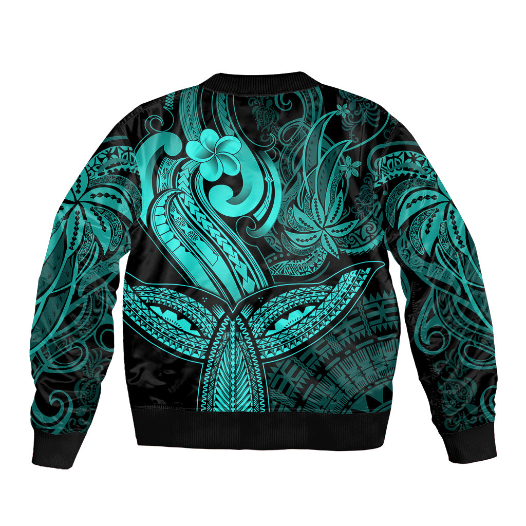 Polynesia Bomber Jacket Whale Tale and Polynesian Sunset Plumeria Turquoise LT9 - Polynesian Pride