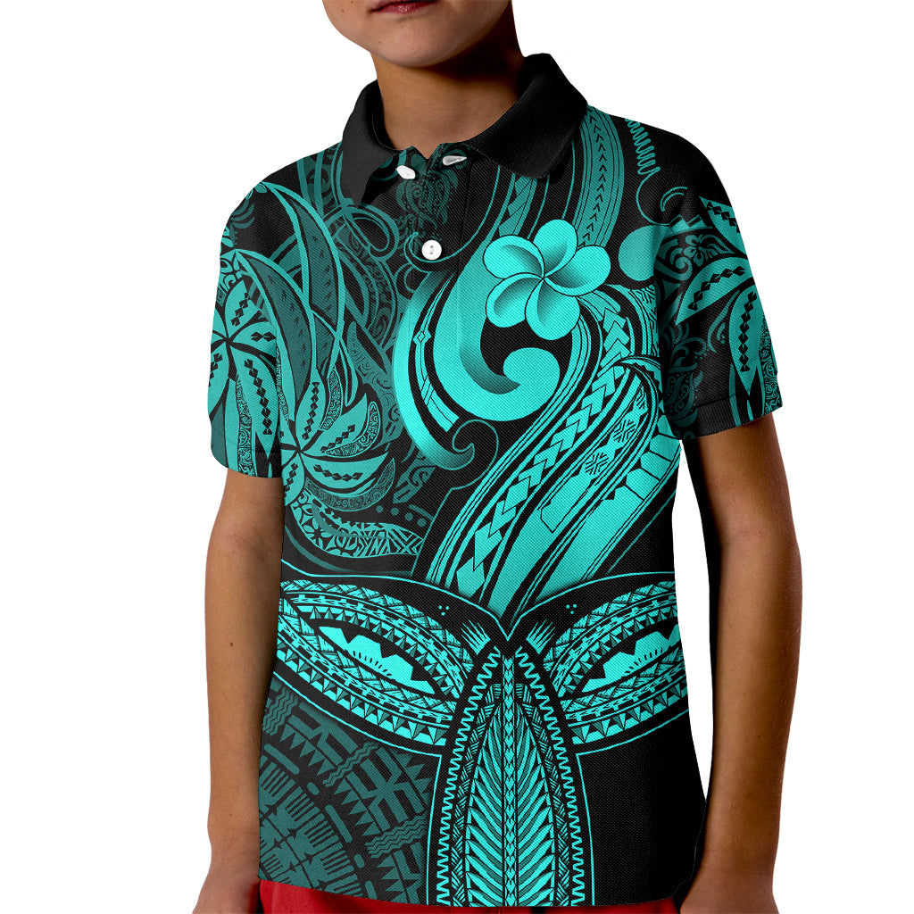 Polynesia Kid Polo Shirt Whale Tale and Polynesian Sunset Plumeria Turquoise LT9 Kid Turquoise - Polynesian Pride
