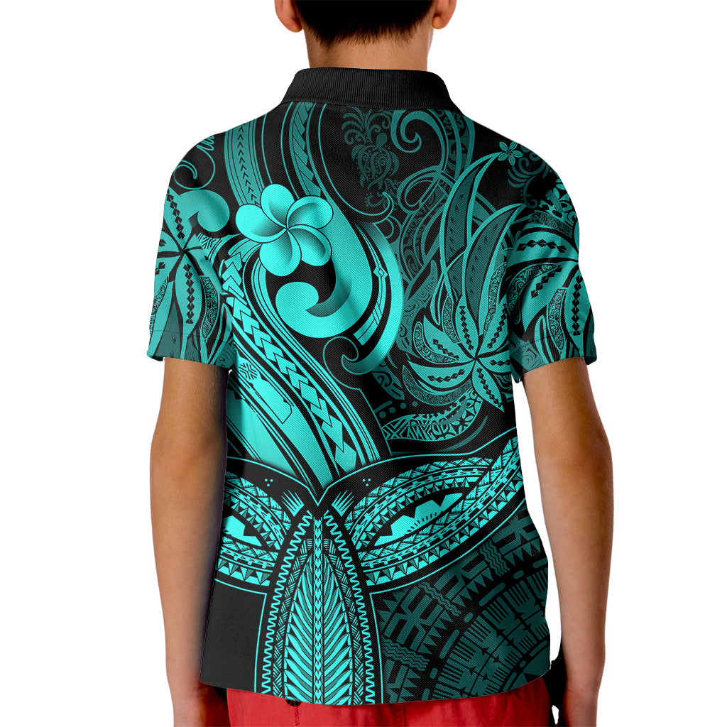 Polynesia Kid Polo Shirt Whale Tale and Polynesian Sunset Plumeria Turquoise LT9 - Polynesian Pride