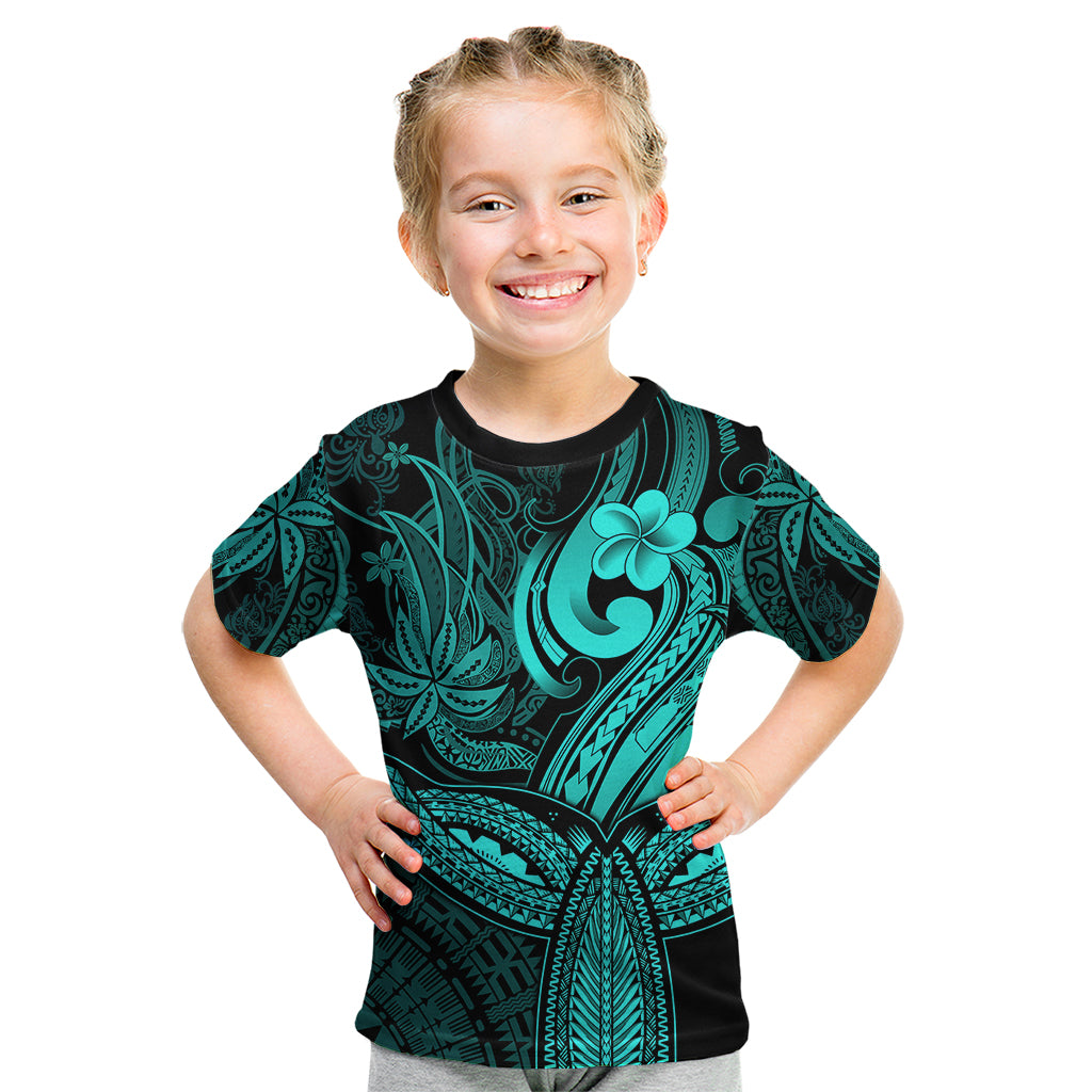 Polynesia Kid T Shirt Whale Tale and Polynesian Sunset Plumeria Turquoise LT9 Turquoise - Polynesian Pride