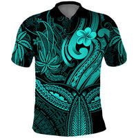 Polynesia Polo Shirt Whale Tale and Polynesian Sunset Plumeria Turquoise LT9 Turquoise - Polynesian Pride