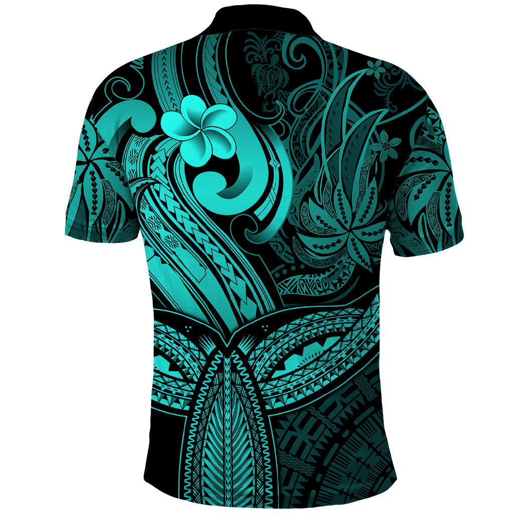 Polynesia Polo Shirt Whale Tale and Polynesian Sunset Plumeria Turquoise LT9 - Polynesian Pride