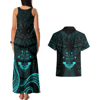 FSM Chuuk States Couples Matching Tank Maxi Dress and Hawaiian Shirt Micronesia Vintage Polynesian Tribal Aqua Version LT9 - Polynesian Pride