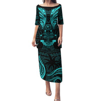 FSM Chuuk States Puletasi Micronesia Vintage Polynesian Tribal Aqua Version LT9 Long Dress Aqua - Polynesian Pride