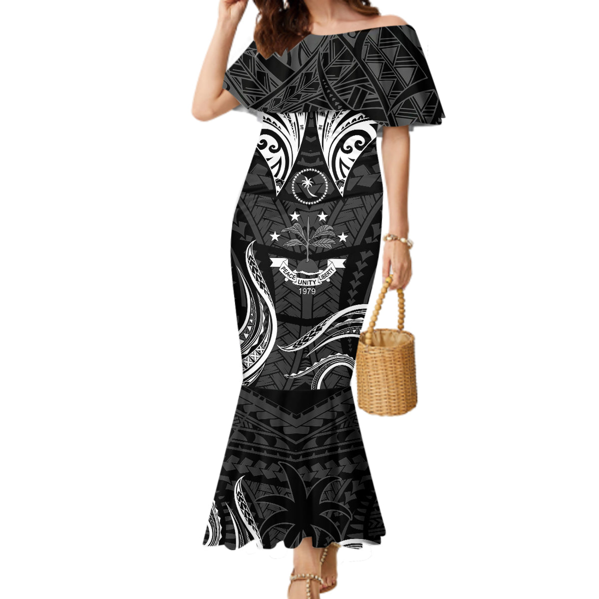 FSM Chuuk States Mermaid Dress Micronesia Vintage Polynesian Tribal Black Version LT9 Women Black - Polynesian Pride