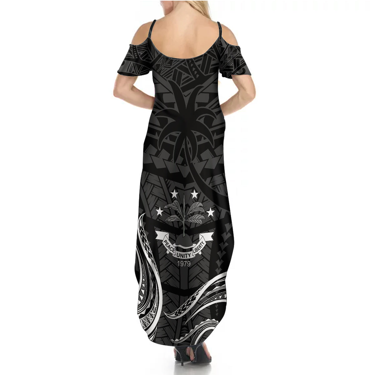 FSM Chuuk States Summer Maxi Dress Micronesia Vintage Polynesian Tribal Black Version LT9 - Polynesian Pride