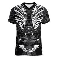 FSM Chuuk States Women V Neck T Shirt Micronesia Vintage Polynesian Tribal Black Version LT9 Female Black - Polynesian Pride