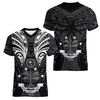 FSM Chuuk States Women V Neck T Shirt Micronesia Vintage Polynesian Tribal Black Version LT9 - Polynesian Pride