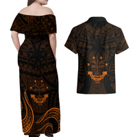 FSM Chuuk States Couples Matching Off Shoulder Maxi Dress and Hawaiian Shirt Micronesia Vintage Polynesian Tribal Gold Version LT9 - Polynesian Pride