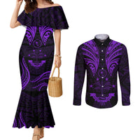 FSM Chuuk States Couples Matching Mermaid Dress and Long Sleeve Button Shirts Micronesia Vintage Polynesian Tribal Purple Version LT9 Purple - Polynesian Pride