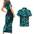 FSM Kosrae States Couples Matching Short Sleeve Bodycon Dress and Hawaiian Shirt Micronesia Vintage Polynesian Tribal Aqua Version LT9 - Polynesian Pride