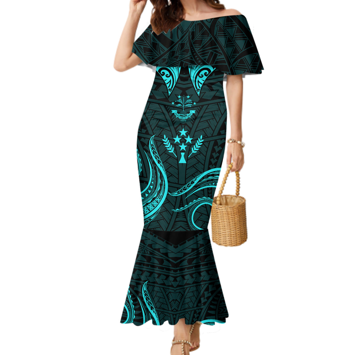 FSM Kosrae States Mermaid Dress Micronesia Vintage Polynesian Tribal Aqua Version LT9 Women Aqua - Polynesian Pride