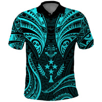 FSM Kosrae States Polo Shirt Micronesia Vintage Polynesian Tribal Aqua Version LT9 Aqua - Polynesian Pride