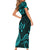 FSM Kosrae States Short Sleeve Bodycon Dress Micronesia Vintage Polynesian Tribal Aqua Version LT9 - Polynesian Pride