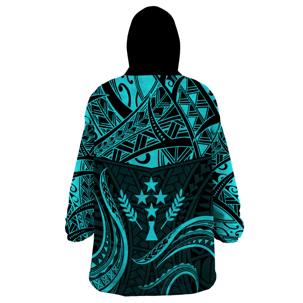 FSM Kosrae States Wearable Blanket Hoodie Micronesia Vintage Polynesian Tribal Aqua Version LT9 - Polynesian Pride