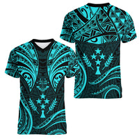 FSM Kosrae States Women V Neck T Shirt Micronesia Vintage Polynesian Tribal Aqua Version LT9 - Polynesian Pride