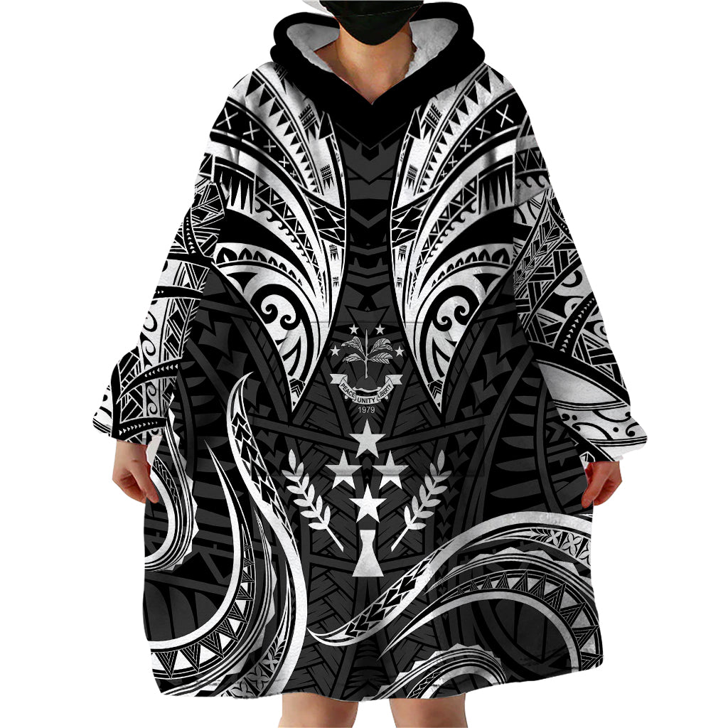 FSM Kosrae States Wearable Blanket Hoodie Micronesia Vintage Polynesian Tribal Black Version LT9 - Polynesian Pride
